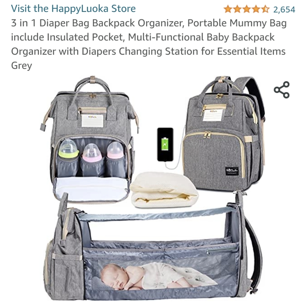 Grey Diaper Bag Backpack